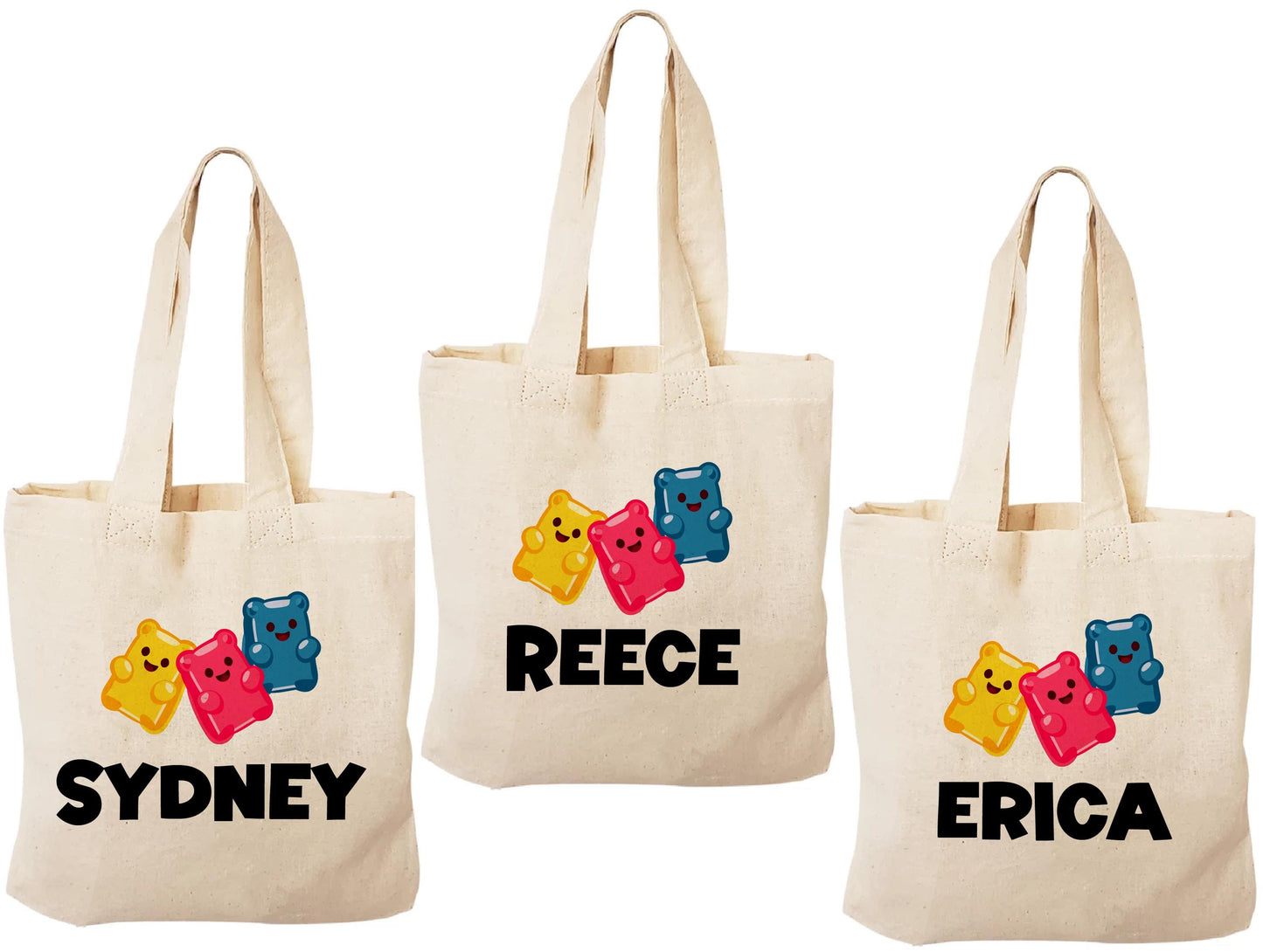 Gummy Bear Party Favor Bags: Personalized Cotton Treat Bags - Set of 3