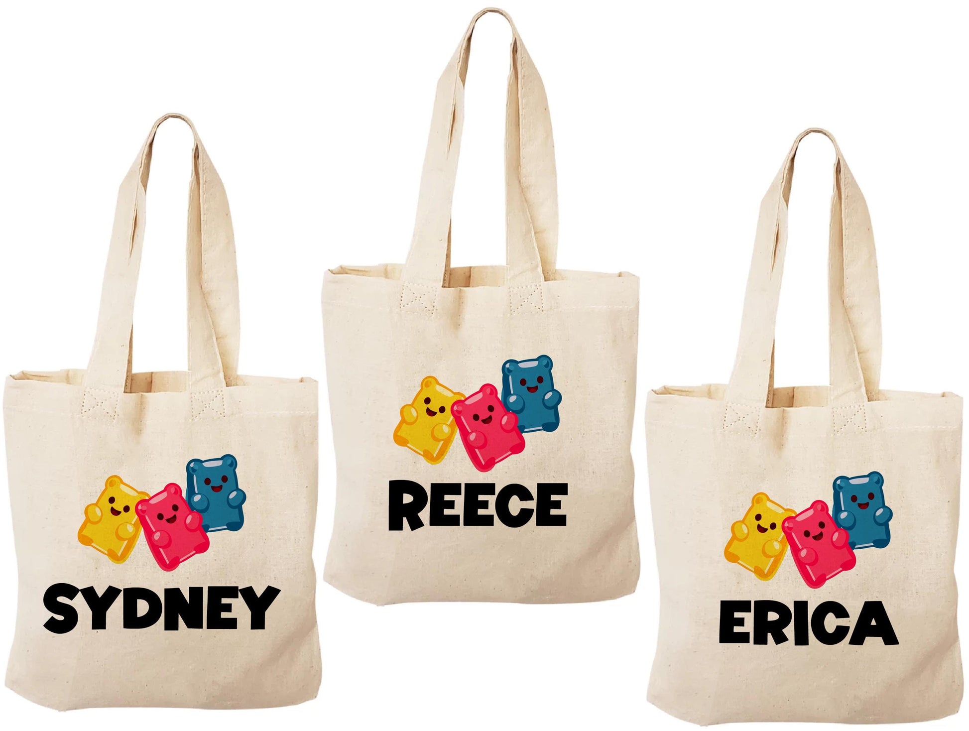 Gummy Bear Party Favor Bags: Personalized Cotton Treat Bags - Set of 3