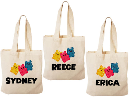 Gummy Bear Party Favor Bags: Personalized Cotton Treat Bags - Set of 3