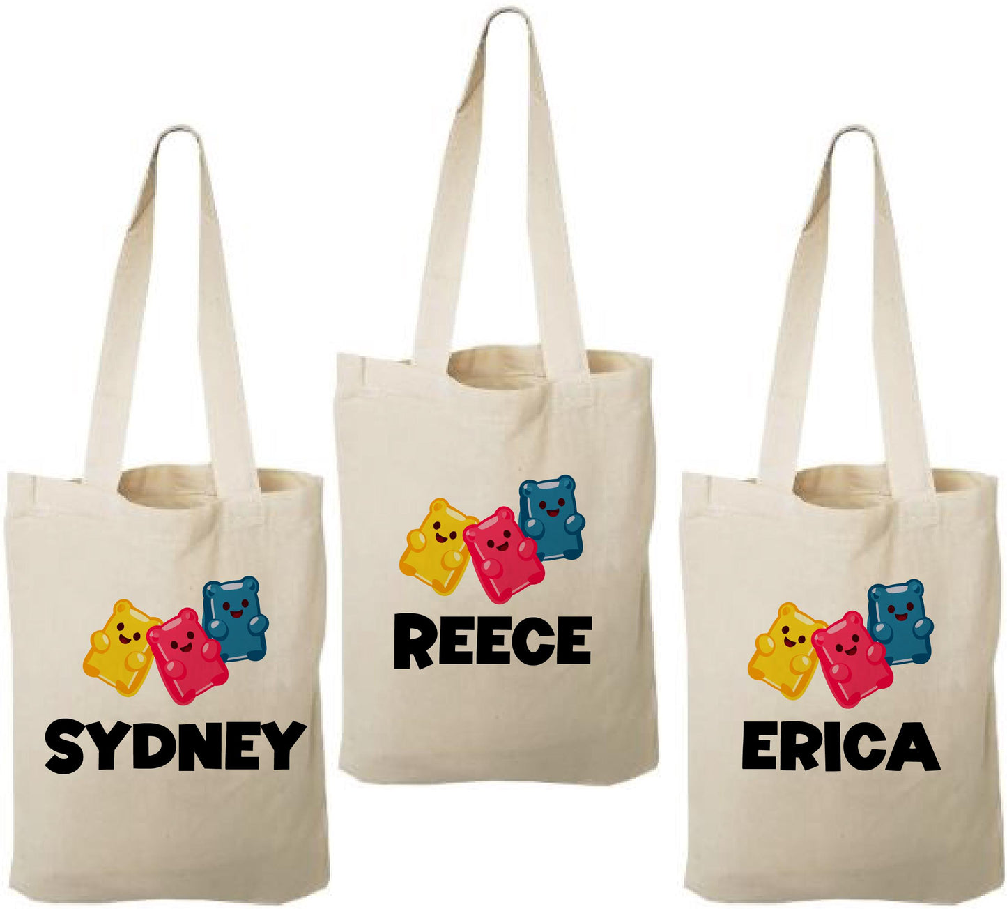 Gummy Bear Party Favor Bags: Personalized Cotton Treat Bags - Set of 3