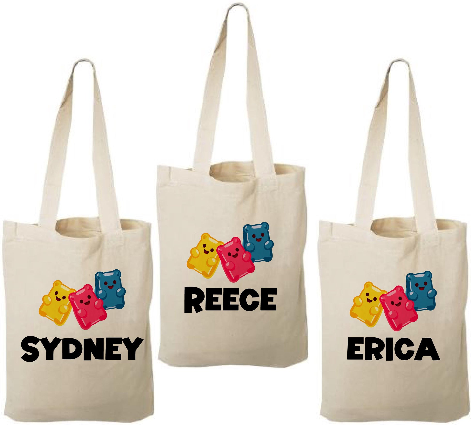 Gummy Bear Party Favor Bags: Personalized Cotton Treat Bags - Set of 3