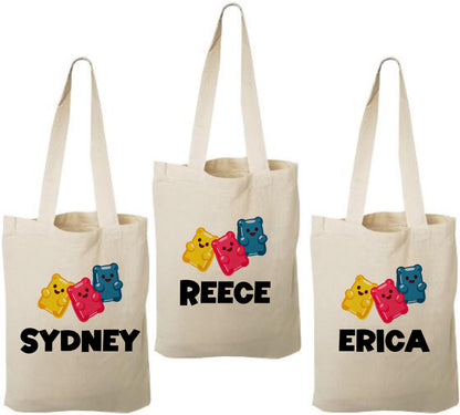 Gummy Bear Party Favor Bags: Personalized Cotton Treat Bags - Set of 3
