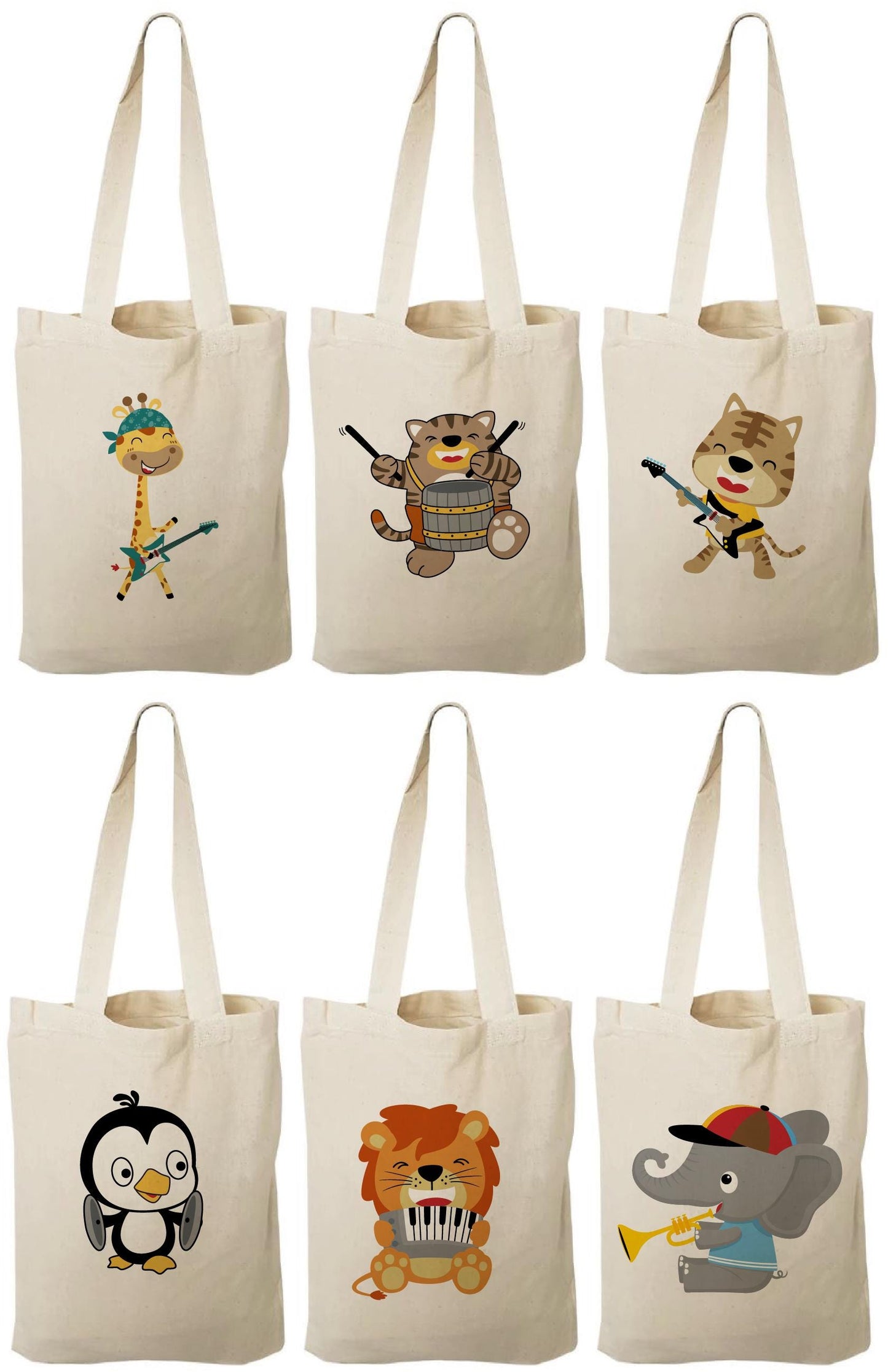 Music Party Favor Bags for Kids – Animal Band Gift Bags, Reusable Canvas Goody Bags, Birthday Party Favors, Music Theme Goodie Totes