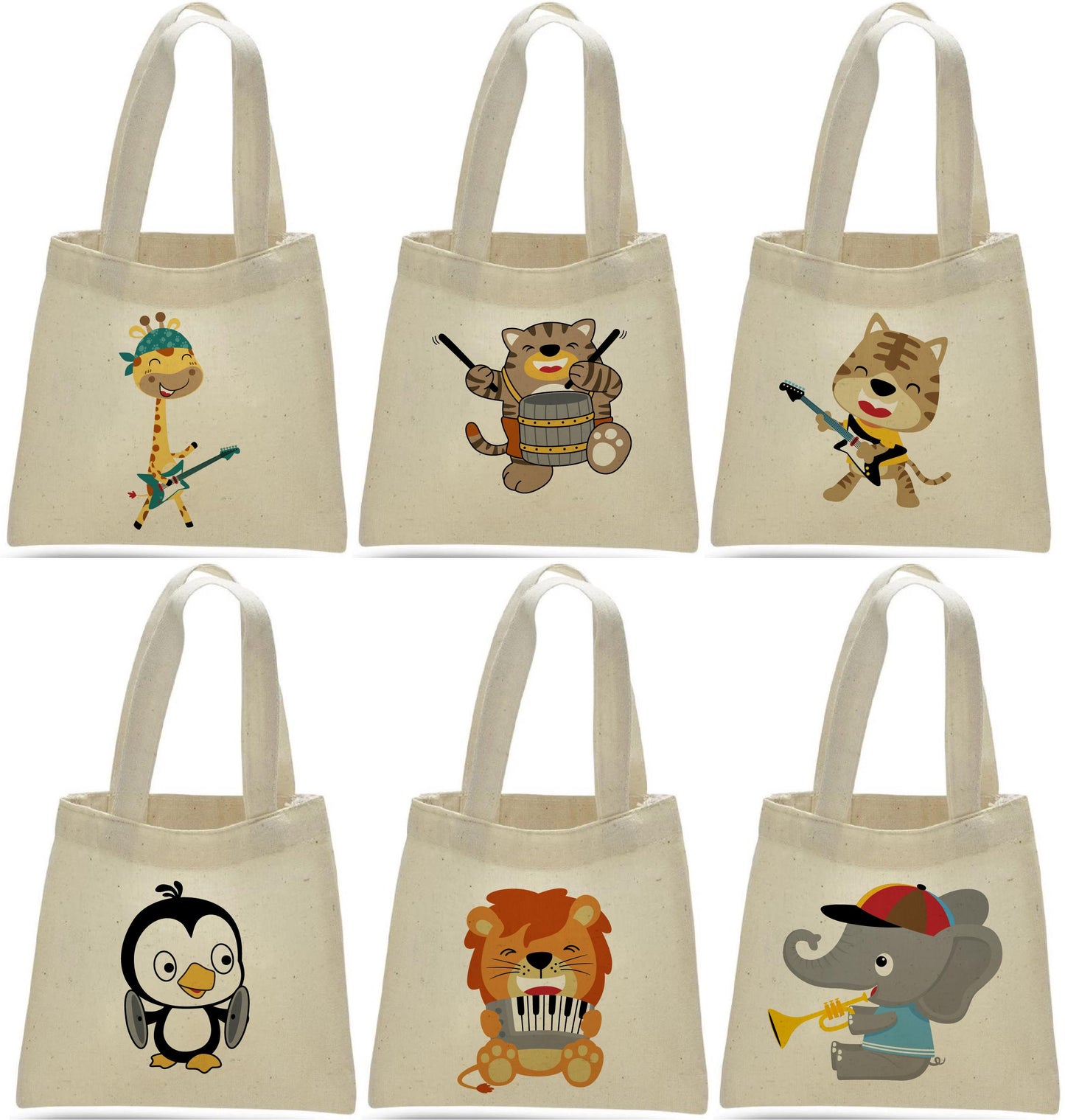 Music Party Favor Bags for Kids – Animal Band Gift Bags, Reusable Canvas Goody Bags, Birthday Party Favors, Music Theme Goodie Totes