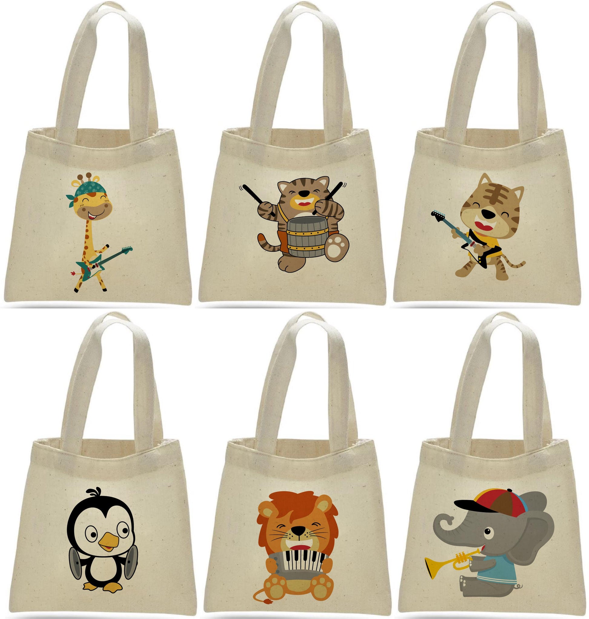 Music Party Favor Bags for Kids – Animal Band Gift Bags, Reusable Canvas Goody Bags, Birthday Party Favors, Music Theme Goodie Totes
