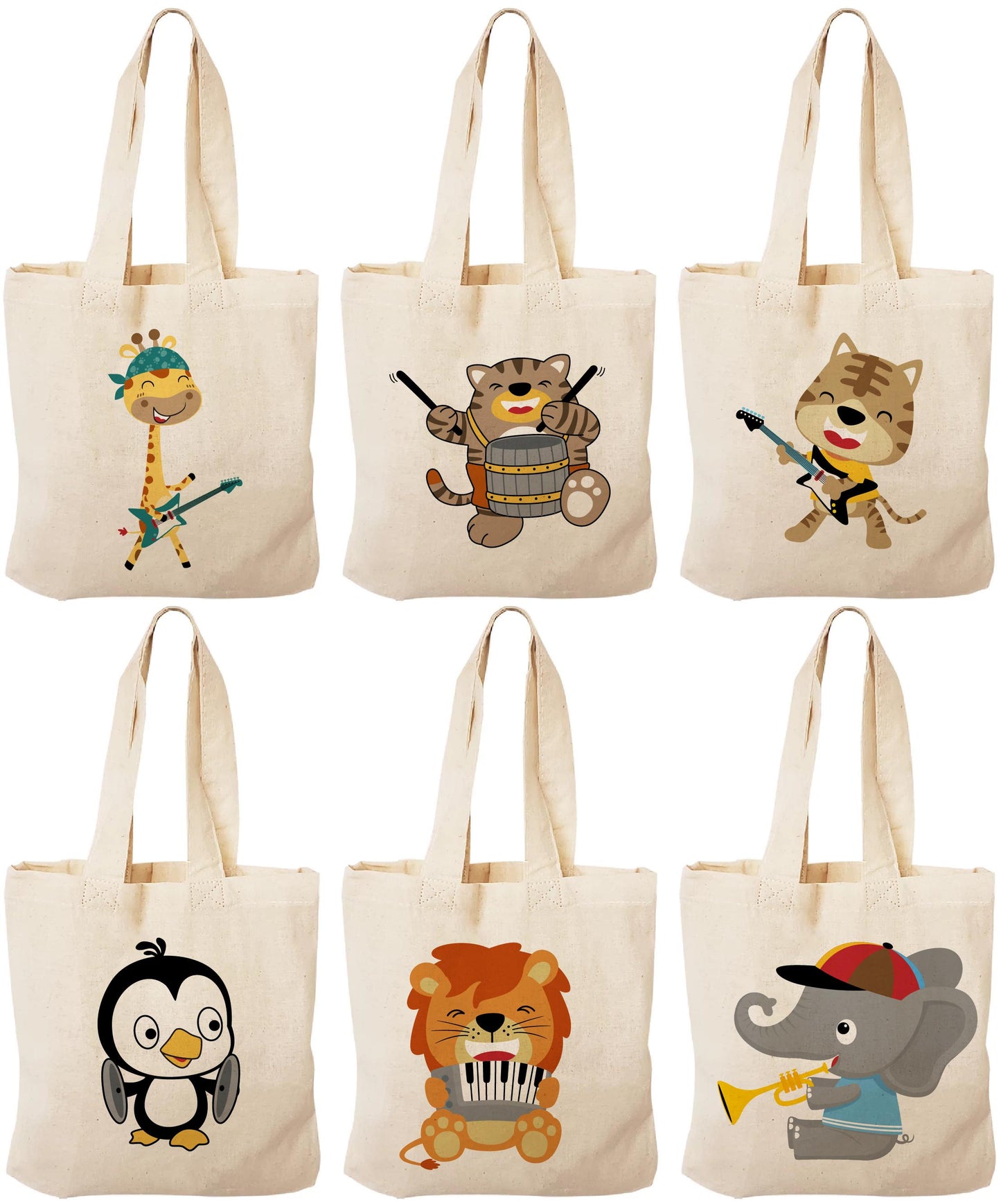 Music Party Favor Bags for Kids – Animal Band Gift Bags, Reusable Canvas Goody Bags, Birthday Party Favors, Music Theme Goodie Totes