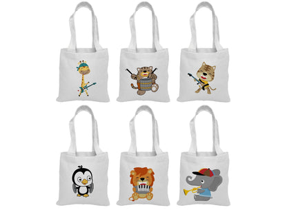 Music Party Favor Bags for Kids – Animal Band Gift Bags, Reusable Canvas Goody Bags, Birthday Party Favors, Music Theme Goodie Totes