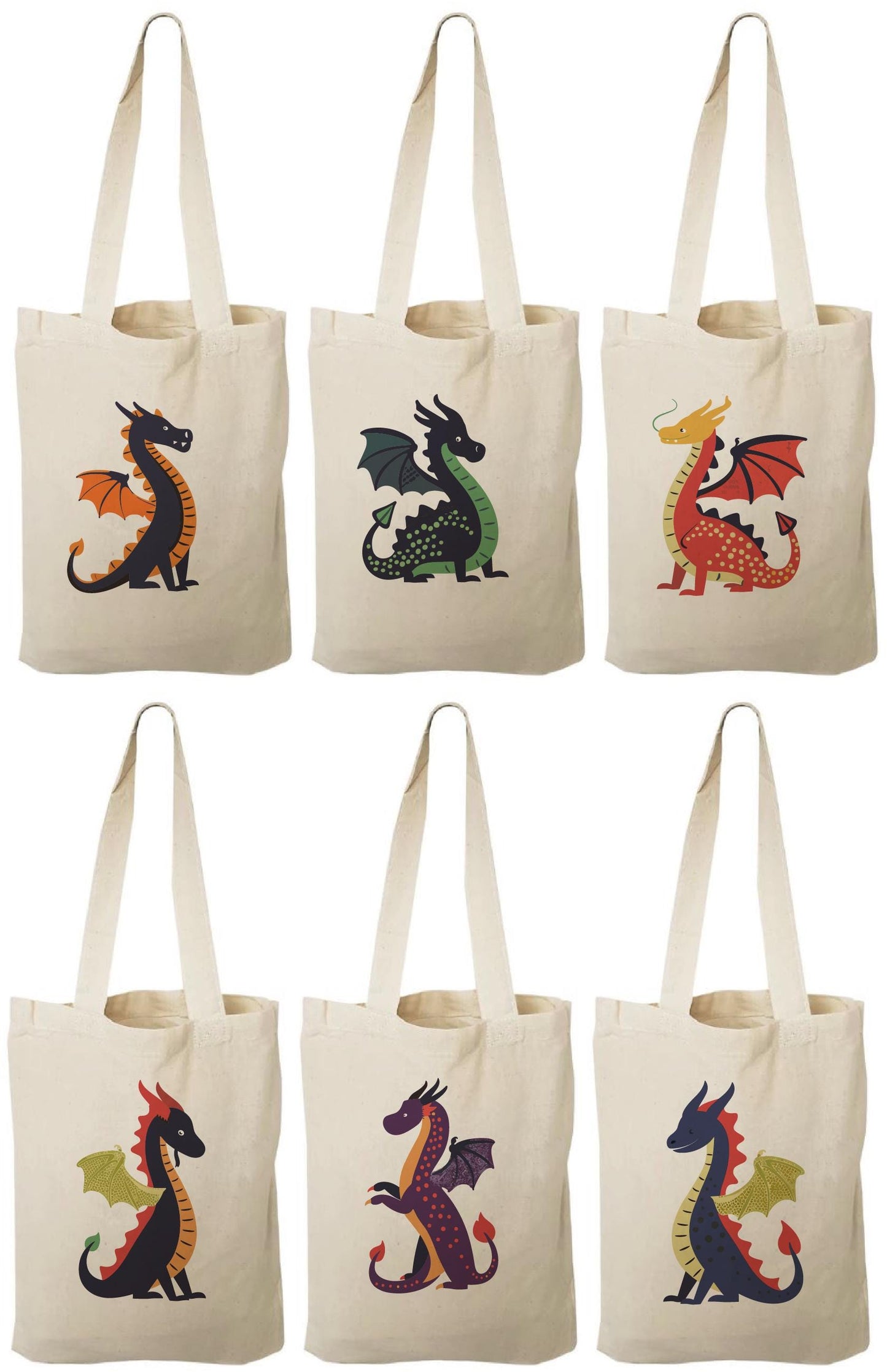 Dragon Party Favor Bags – Set of 6 Personalized Canvas Totes