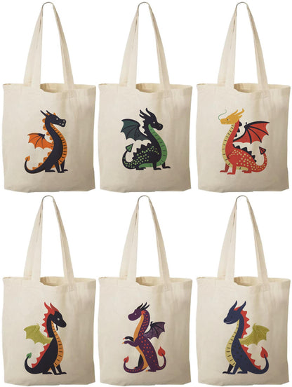 Dragon Party Favor Bags – Set of 6 Personalized Canvas Totes