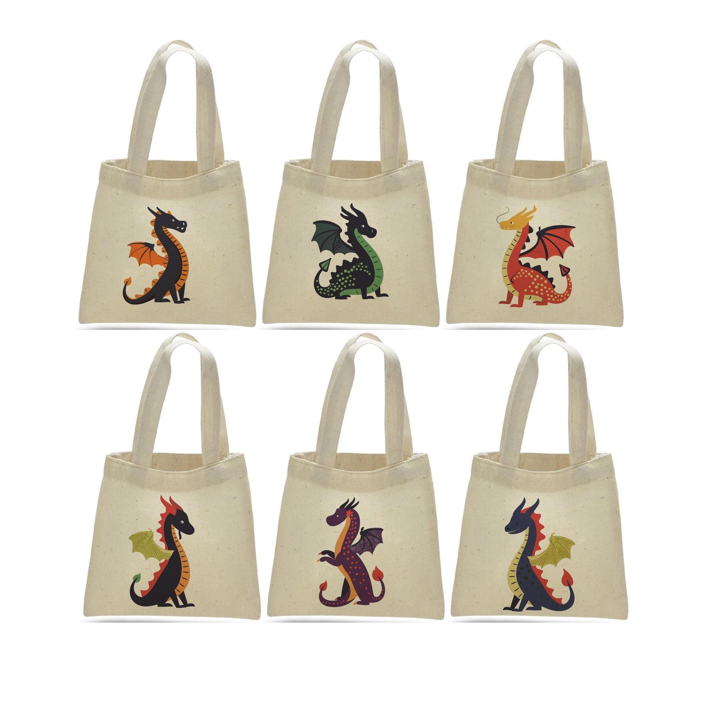 Dragon Party Favor Bags – Set of 6 Personalized Canvas Totes