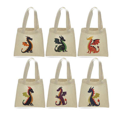 Dragon Party Favor Bags – Set of 6 Personalized Canvas Totes