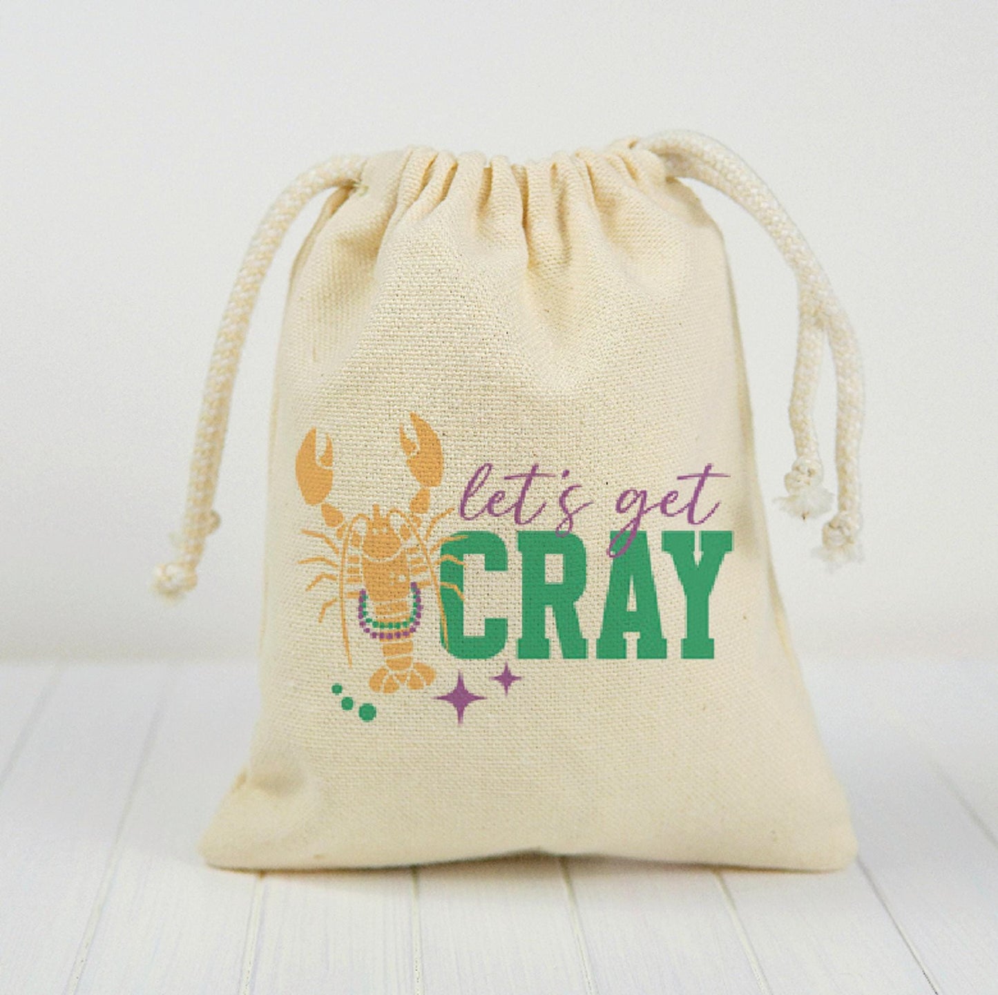 Mardi Gras "LET'S GET CRAY" Cotton Drawstring Treat Bags