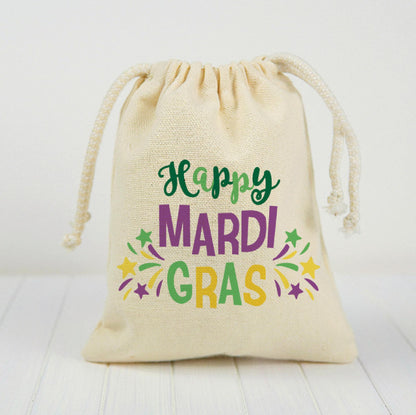 Mardi Gras Party Favor Bags, Cotton Drawstring Treat Bags
