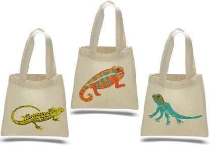 Lizard Party Favor Bags – Set of 3 Cotton Canvas Goodie Bags