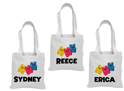 Gummy Bear Party Favor Bags: Personalized Cotton Treat Bags - Set of 3