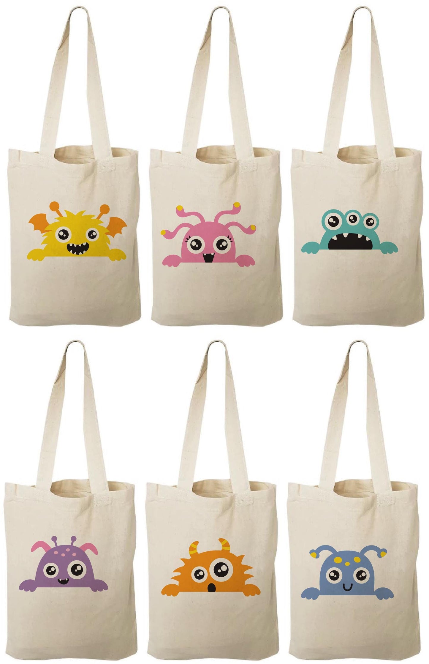 Monster Party Favor Bags - Perfect for Monster Themed Parties! - Set of Six Party Bags - Cotton Bags with Handles