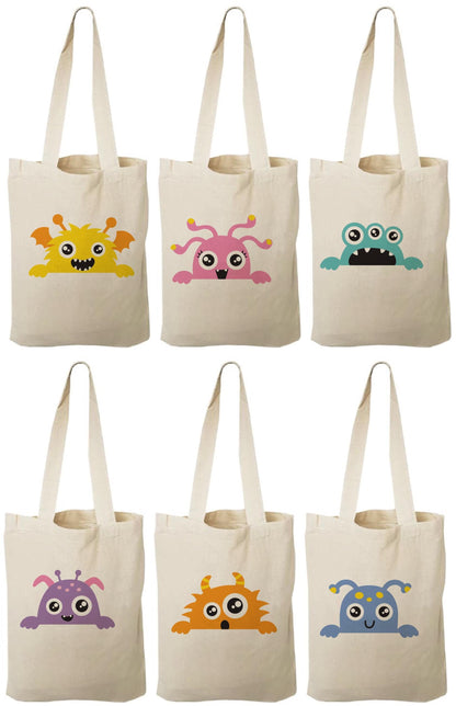 Monster Party Favor Bags - Perfect for Monster Themed Parties! - Set of Six Party Bags - Cotton Bags with Handles