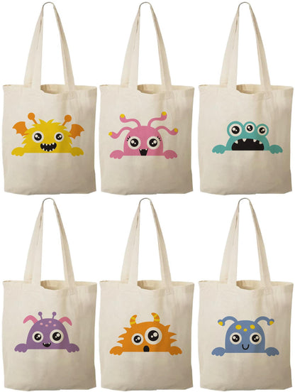 Monster Party Favor Bags - Perfect for Monster Themed Parties! - Set of Six Party Bags - Cotton Bags with Handles