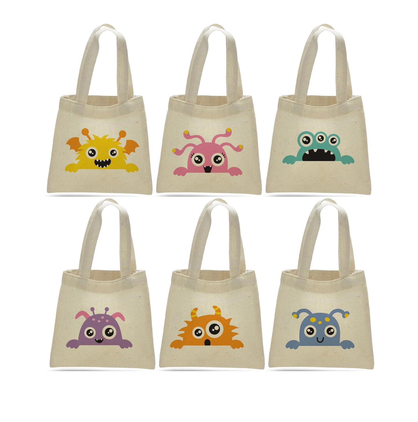 Monster Party Favor Bags - Perfect for Monster Themed Parties! - Set of Six Party Bags - Cotton Bags with Handles