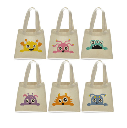 Monster Party Favor Bags - Perfect for Monster Themed Parties! - Set of Six Party Bags - Cotton Bags with Handles