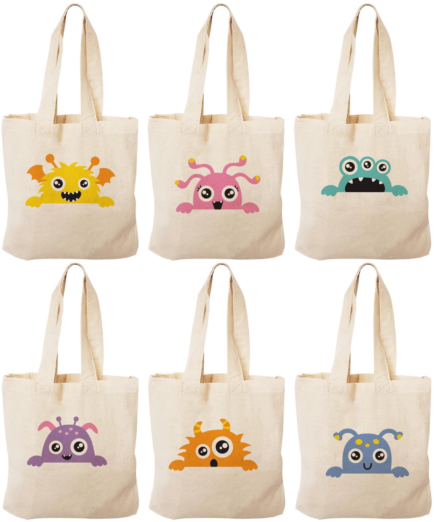 Monster Party Favor Bags - Perfect for Monster Themed Parties! - Set of Six Party Bags - Cotton Bags with Handles