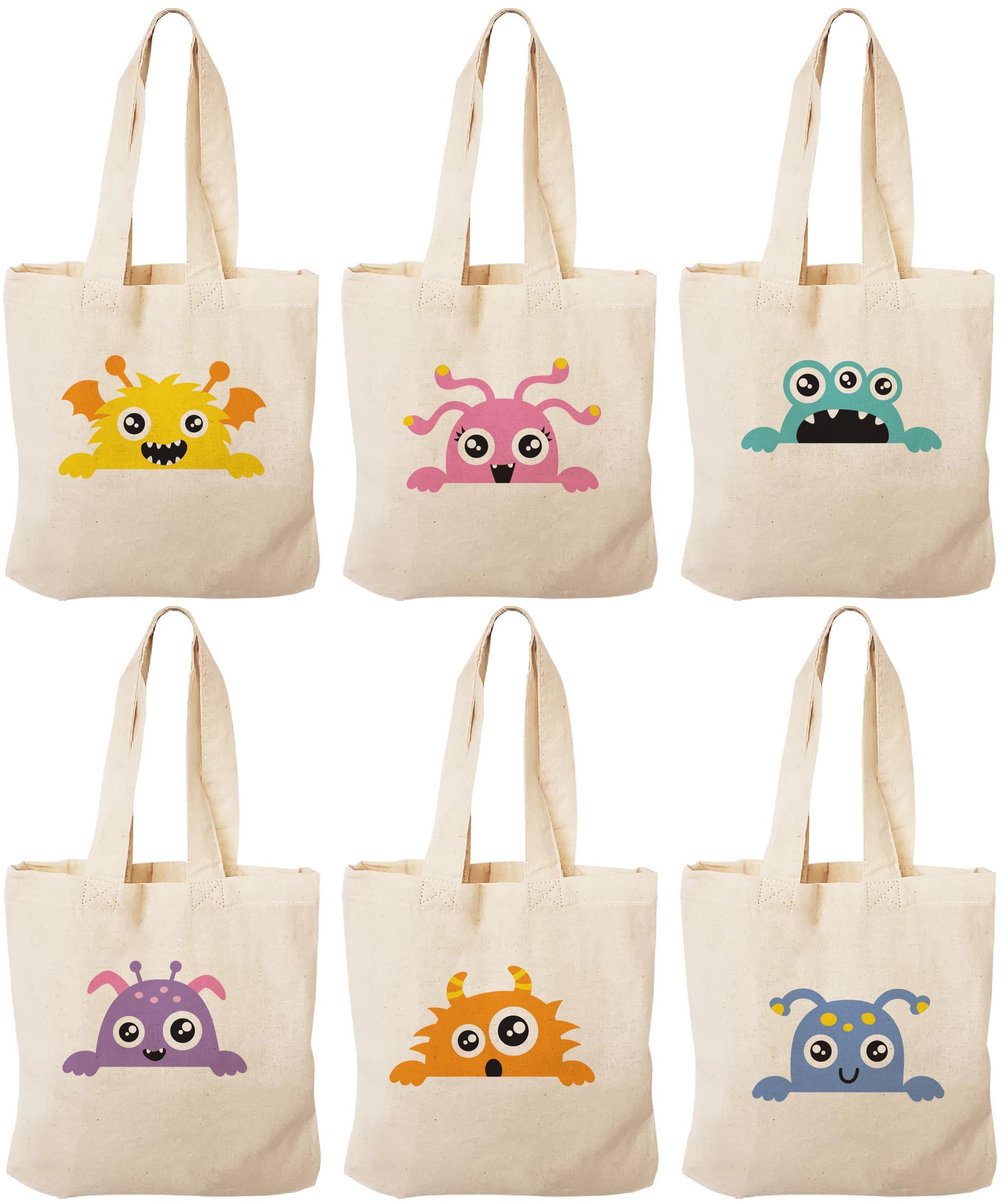 Monster Party Favor Bags - Perfect for Monster Themed Parties! - Set of Six Party Bags - Cotton Bags with Handles