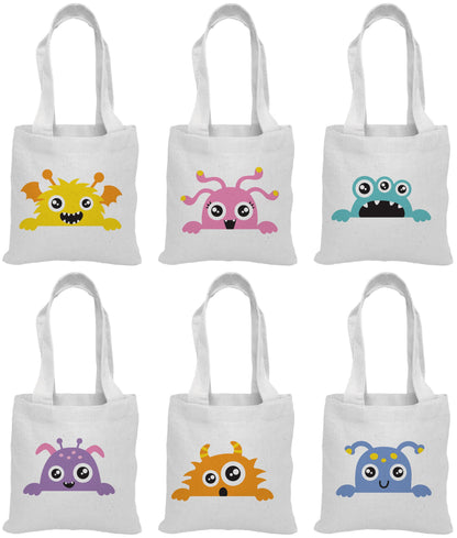 Monster Party Favor Bags - Perfect for Monster Themed Parties! - Set of Six Party Bags - Cotton Bags with Handles