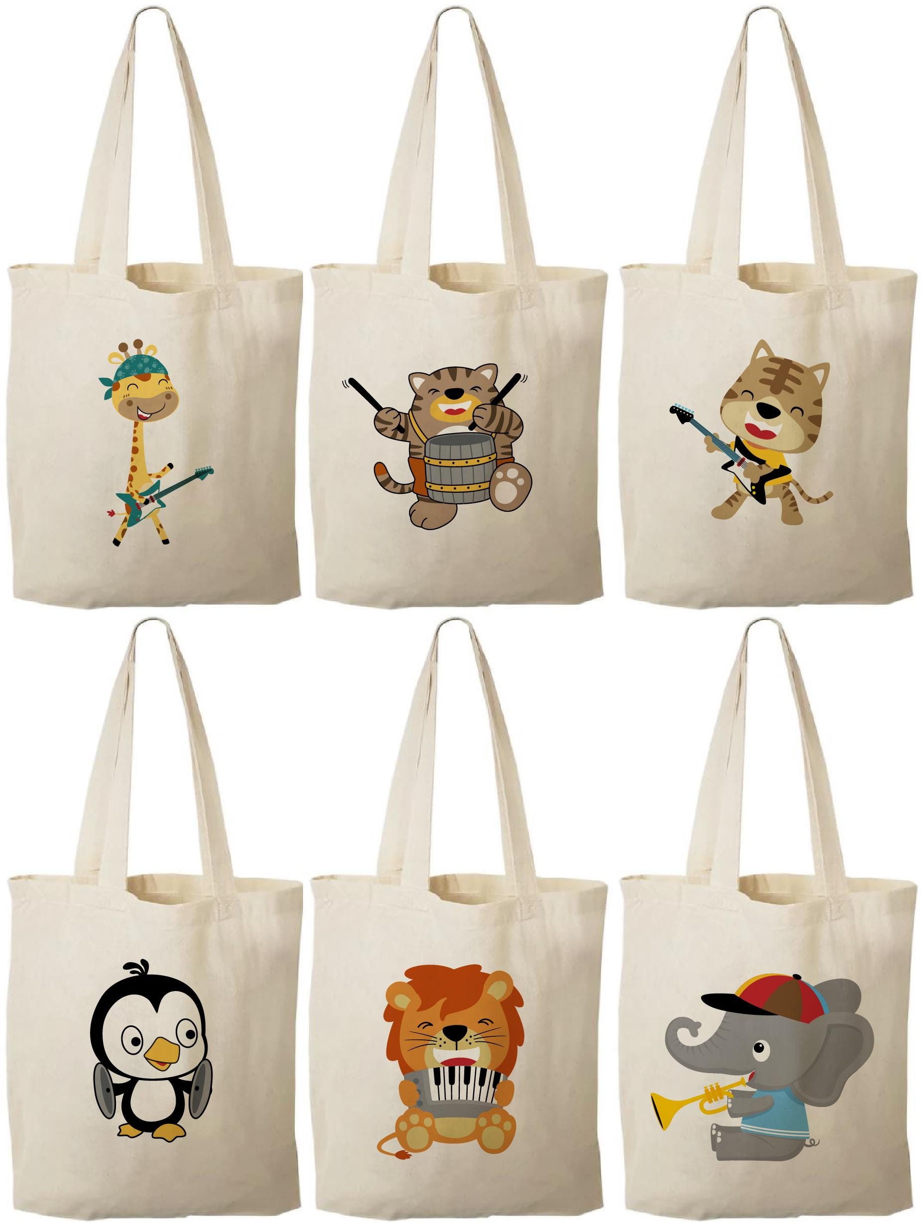 Music Party Favor Bags for Kids – Animal Band Gift Bags, Reusable Canvas Goody Bags, Birthday Party Favors, Music Theme Goodie Totes