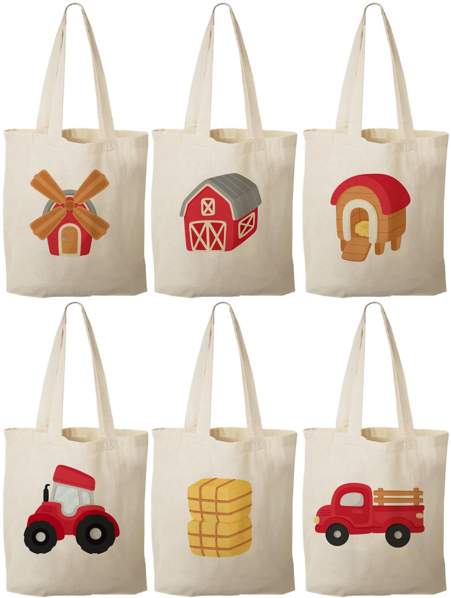 Farm Party Favor Bags – Rustic Cotton Barnyard Treat Bags (Set of 6)
