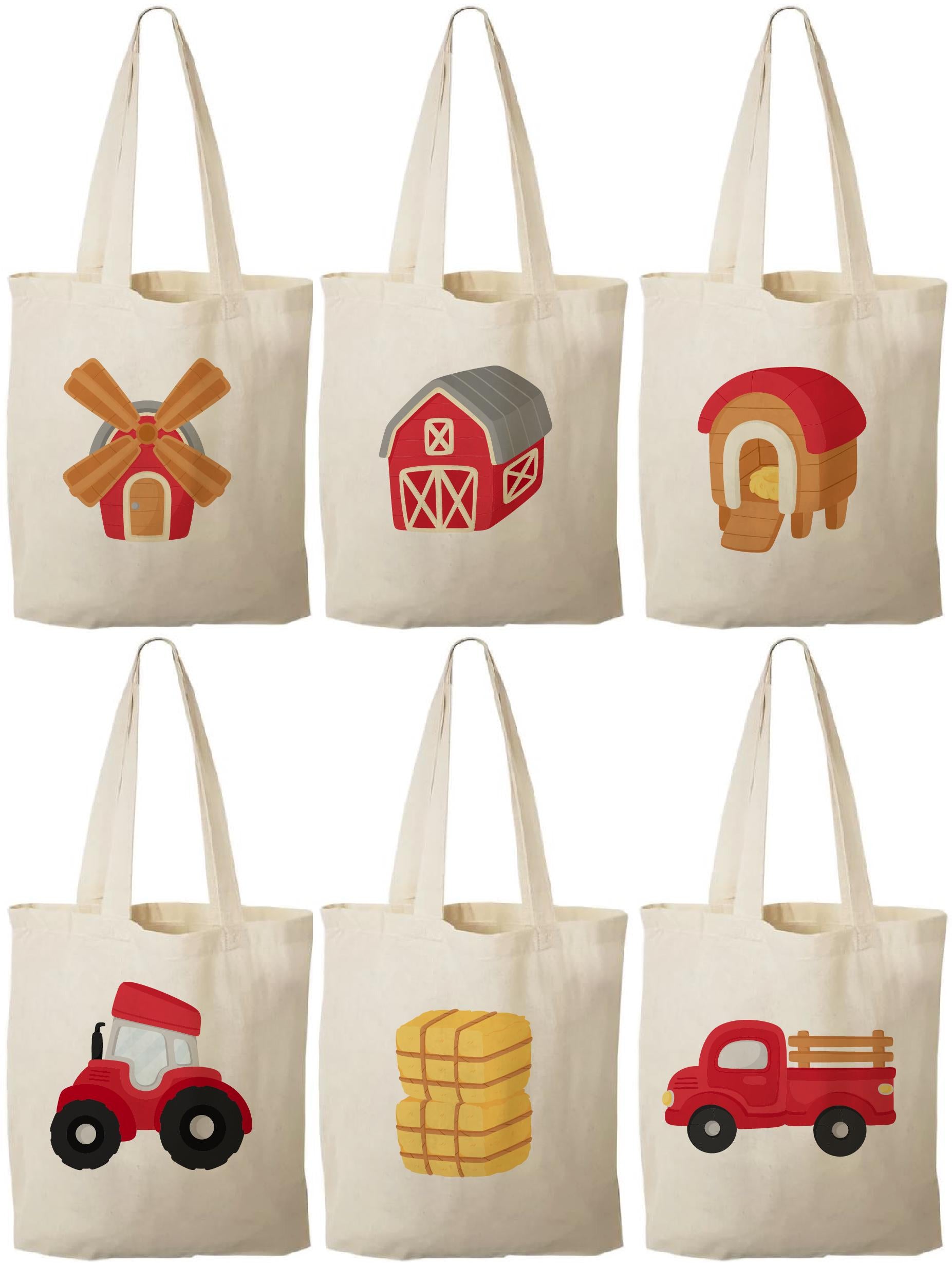 Farm Party Favor Bags – Rustic Cotton Barnyard Treat Bags (Set of 6)