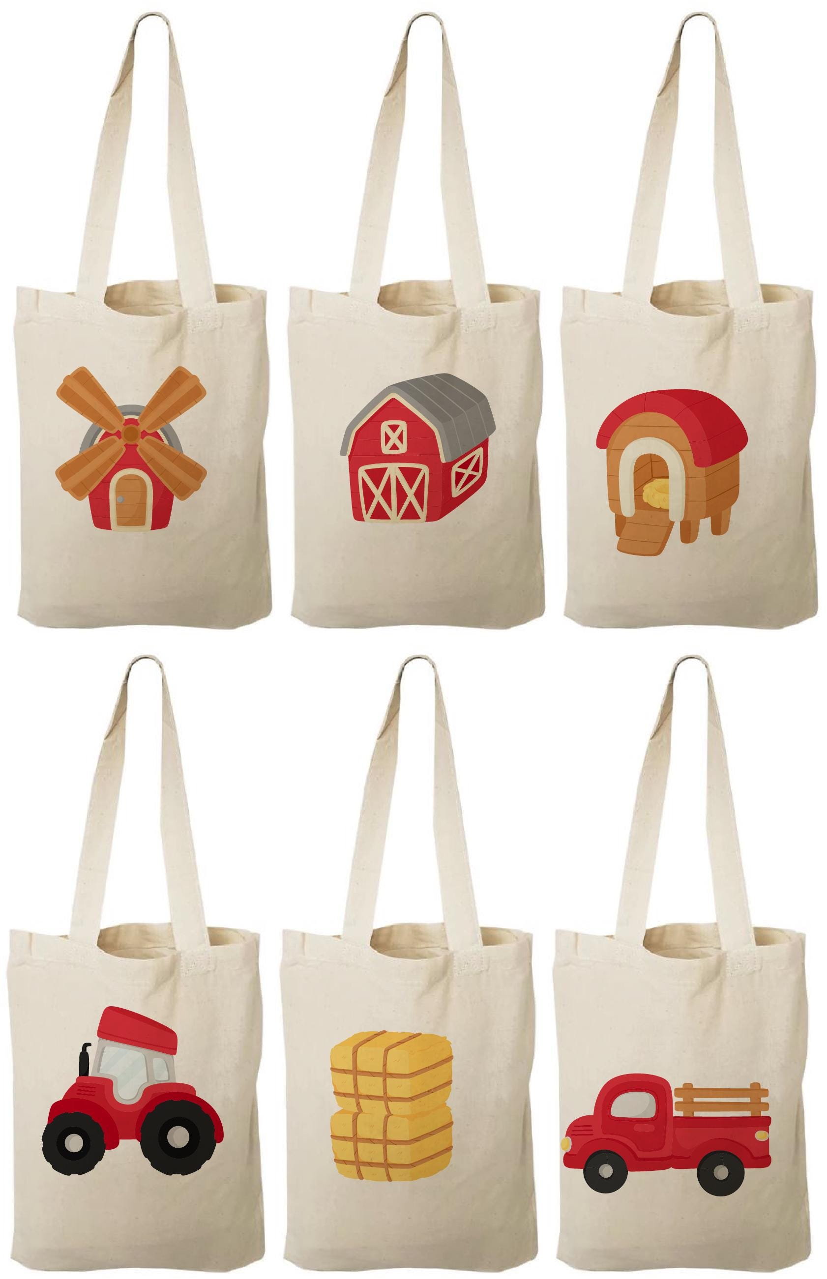 Farm Party Favor Bags – Rustic Cotton Barnyard Treat Bags (Set of 6)
