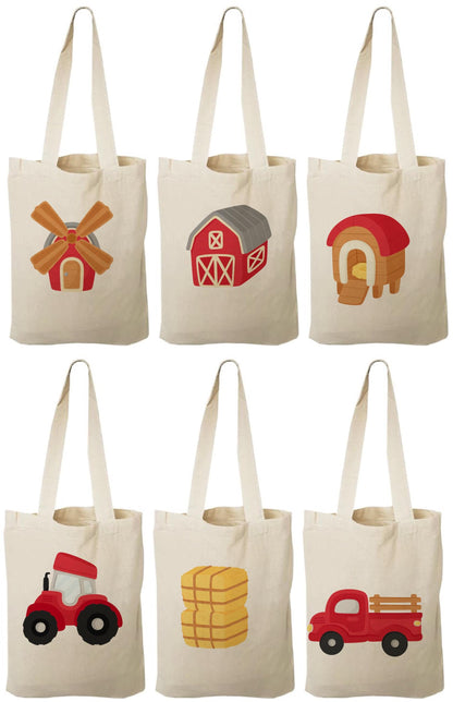 Farm Party Favor Bags – Rustic Cotton Barnyard Treat Bags (Set of 6)
