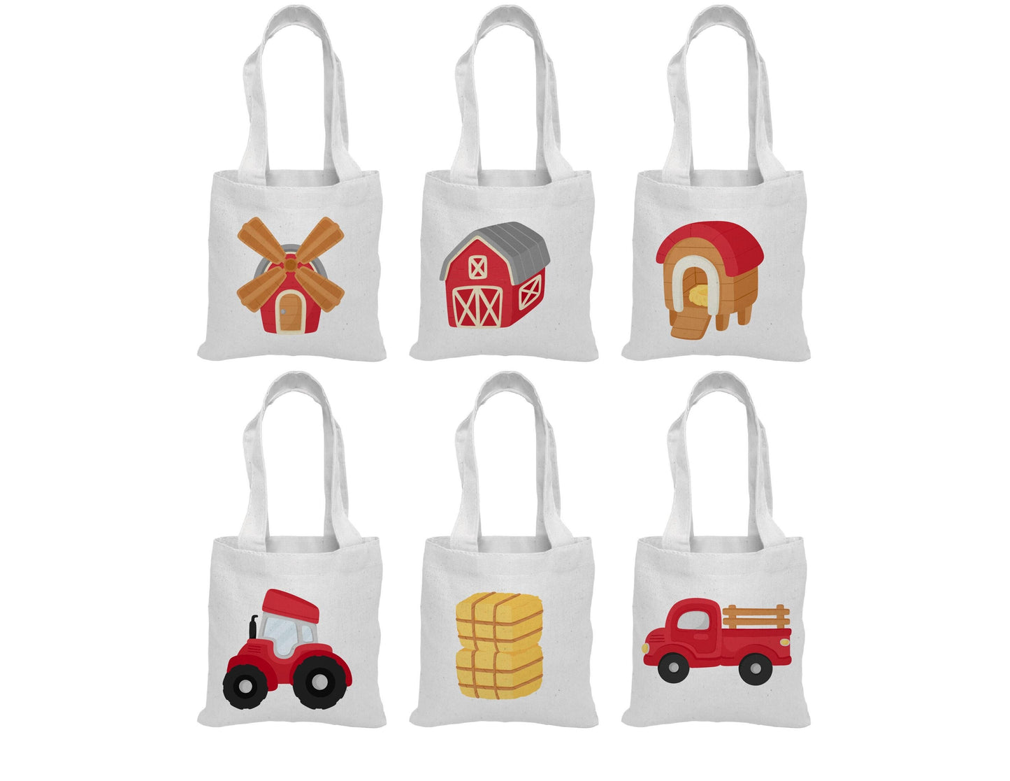 Farm Party Favor Bags – Rustic Cotton Barnyard Treat Bags (Set of 6)