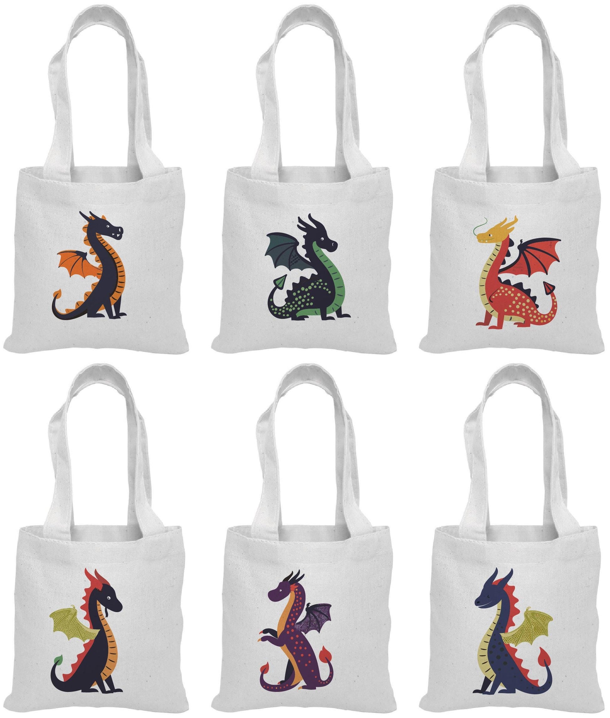 Dragon Party Favor Bags – Set of 6 Personalized Canvas Totes