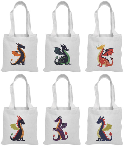 Dragon Party Favor Bags – Set of 6 Personalized Canvas Totes