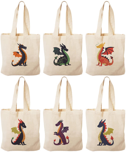 Dragon Party Favor Bags – Set of 6 Personalized Canvas Totes