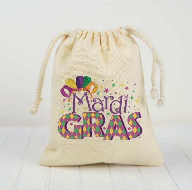Mardi Gras Party Treat Bag, Cotton Drawstring Favor Bag