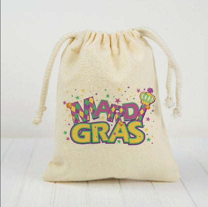 Mardi Gras Cotton Drawstring Treat Bags, Party Favor Bags