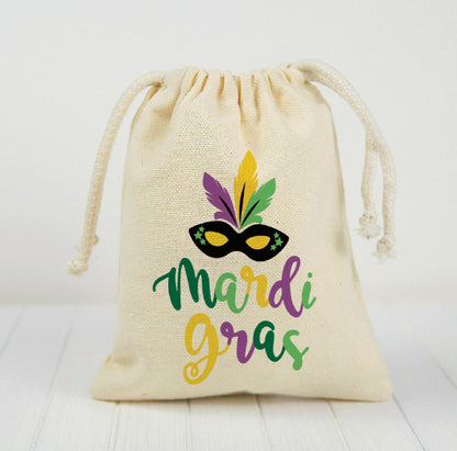 Mardi Gras Cotton Treat Bags, Drawstring Favor Goodie Bags