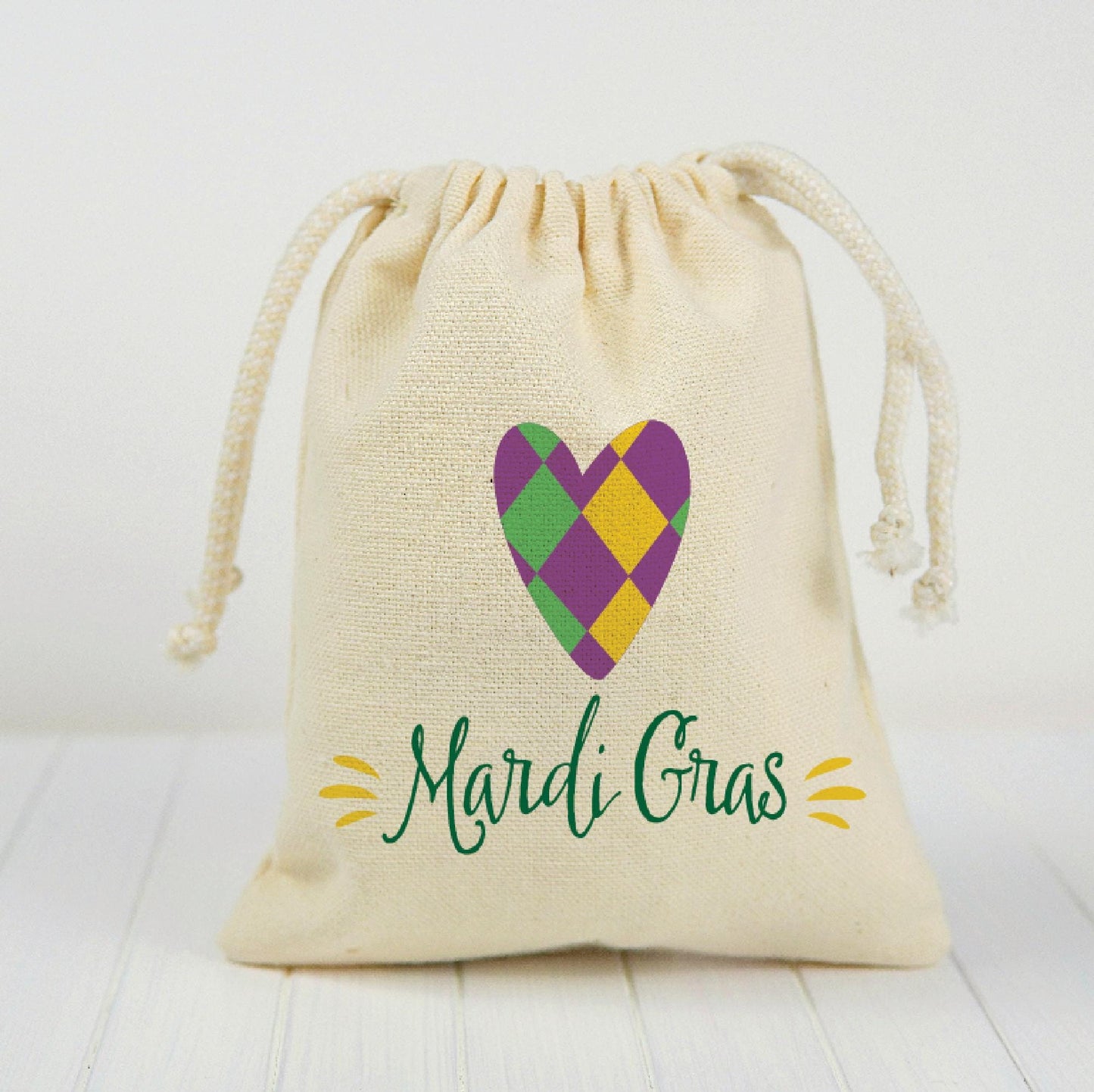 Mardi Gras Party Cotton Treat Bags, Drawstring Favor Bags