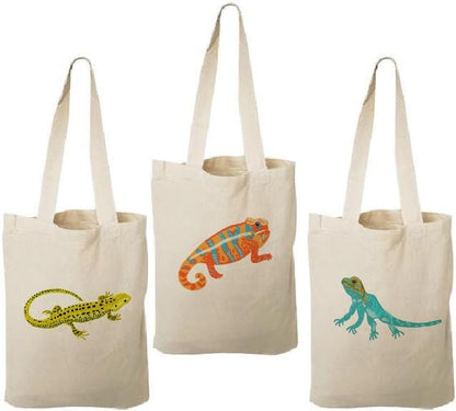 Lizard Party Favor Bags – Set of 3 Cotton Canvas Goodie Bags