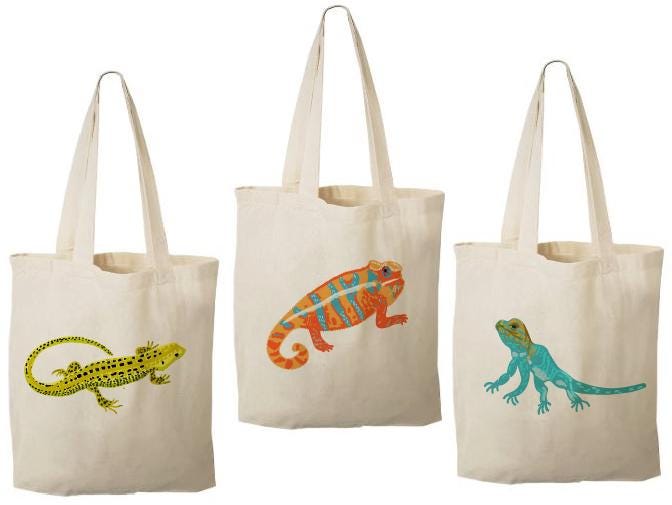 Lizard Party Favor Bags – Set of 3 Cotton Canvas Goodie Bags