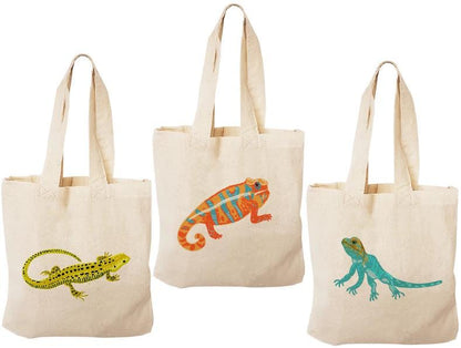 Lizard Party Favor Bags – Set of 3 Cotton Canvas Goodie Bags