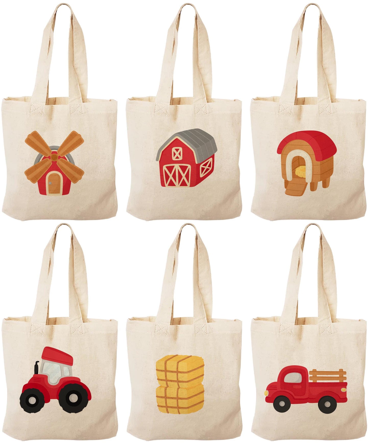 Farm Party Favor Bags – Rustic Cotton Barnyard Treat Bags (Set of 6)