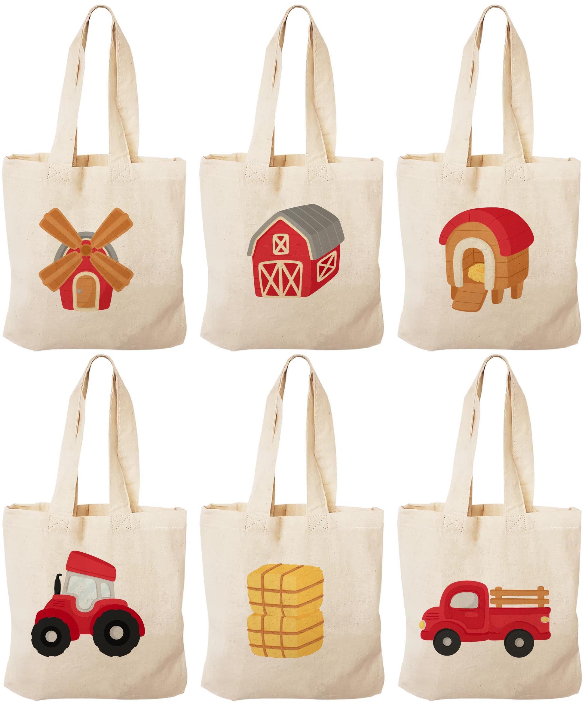 Farm Party Favor Bags – Rustic Cotton Barnyard Treat Bags (Set of 6)