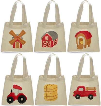 Farm Party Favor Bags – Rustic Cotton Barnyard Treat Bags (Set of 6)