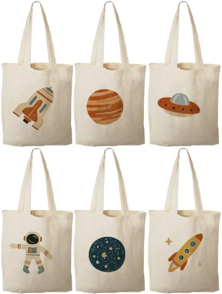 Space Party Favor Bags – Set of 6 Cotton Canvas Treat Bags