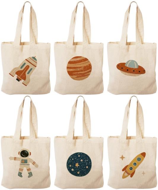 Space Party Favor Bags – Set of 6 Cotton Canvas Treat Bags