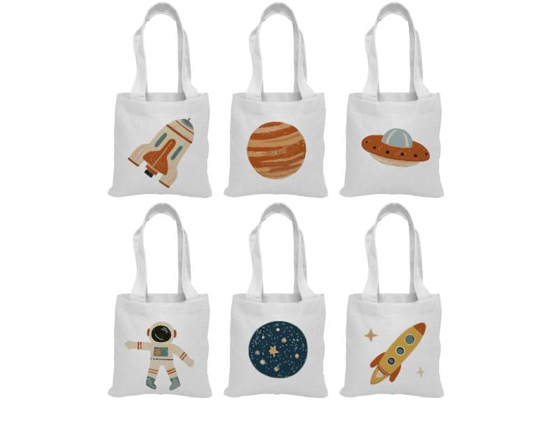 Space Party Favor Bags – Set of 6 Cotton Canvas Treat Bags