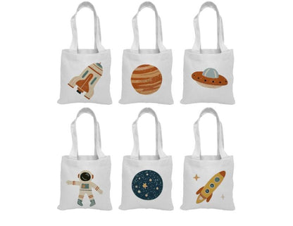 Space Party Favor Bags – Set of 6 Cotton Canvas Treat Bags